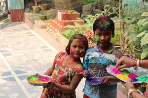 kids wearing colorful dress